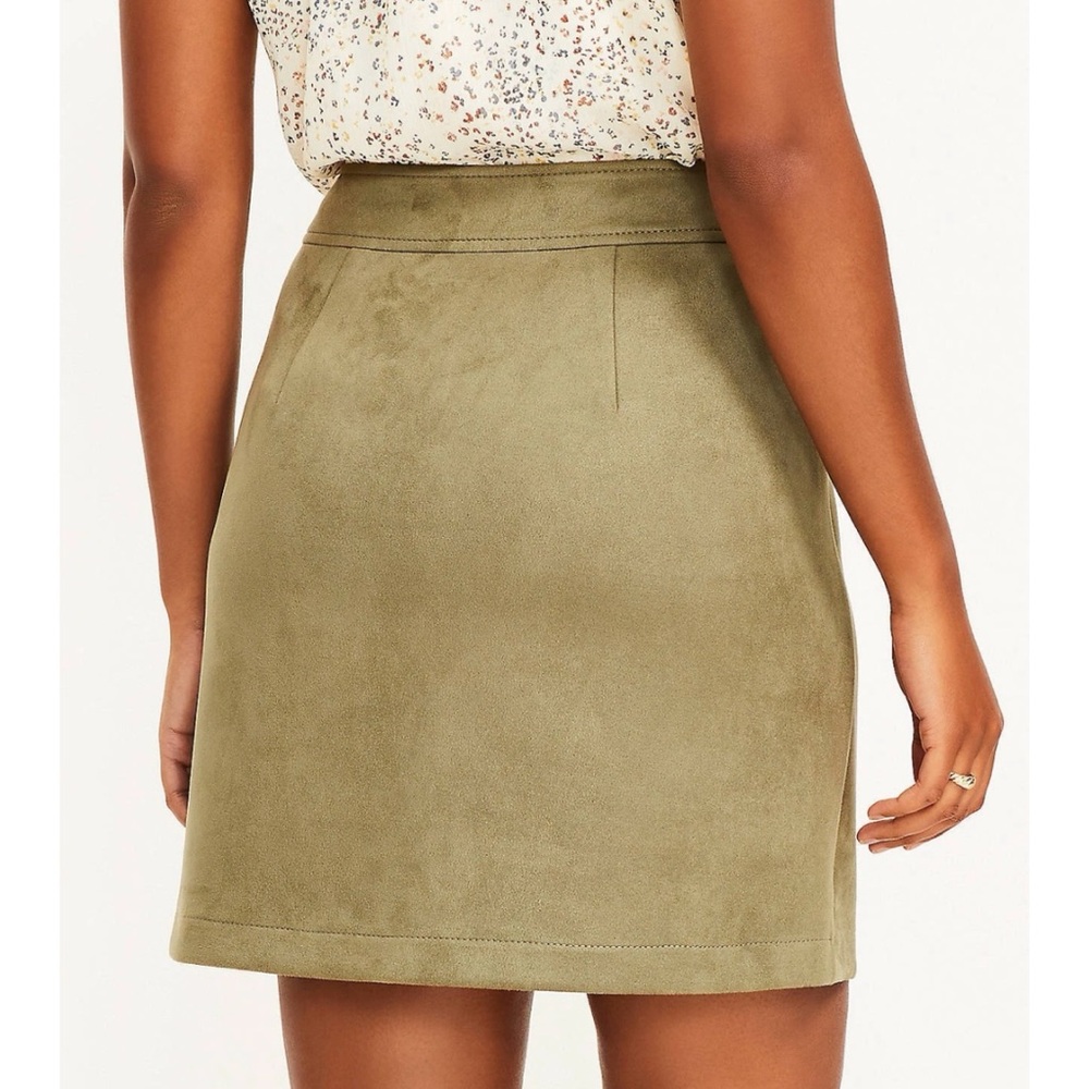 ANN TAYLOR LOFT PETITE Army Fatigue Faux Suede Pocket Shirt Skirt in 4P - Picture 3 of 7